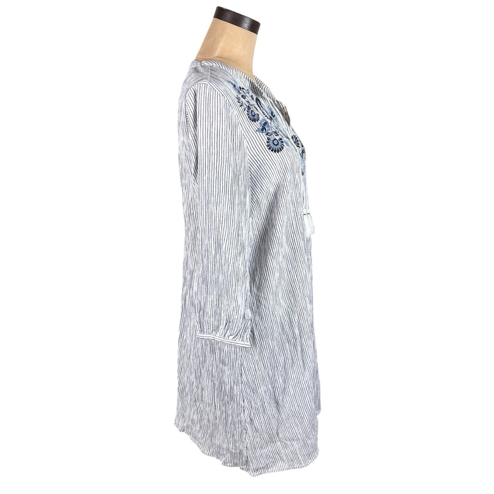 J. Jill‎ Ocean Breeze blue and white striped embroidered long-sleeve dress SZ S - Picture 4 of 10